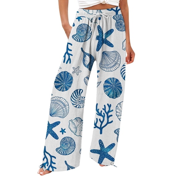 YUANGUANST Womens Dress Pants Women's Boho Wide Leg Palazzo Pants Womens Cotton Casual Loose Pants Comfy Work Pants With Long Casual Wide Leg Office Slacks