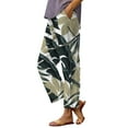 thumbnail image 1 of YUANGUANST Womens Dress Pants Women's Casual Boho Floral Print Stripe Cotton Linen Pants Elastic Waisted Summer Spring Beach Baggy Office Slacks, 1 of 4