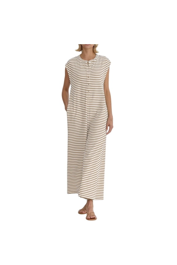 T Womens Dress Pants Womens Striped Jumpsuit Sleeveless Button Down Wide Leg Jumpsuit Rompers Pants With Pockets Office Slacks
