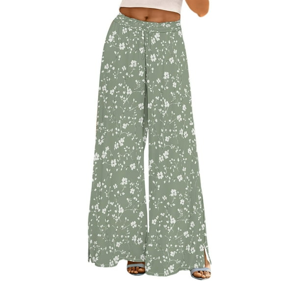YUANGUANST Womens Dress Pants Womens Wide Leg Palazzo Pants Boho Floral 2025 Summer Beach Culottes Flowy Casual Trousers For Vacation Office Slacks