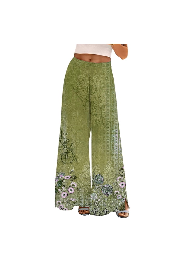 T Womens Dress Pants Womens Wide Leg Palazzo Pants Boho Floral 2025 Summer Beach Culottes Flowy Casual Trousers For Vacation Business Work Casual Pants