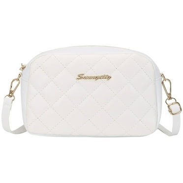YUANHUILI Women Embroidered Crossbody Bag PU Lattice Shoulder Messenger Bag (White)