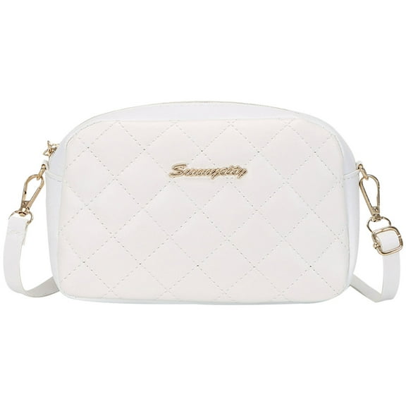 YUANHUILI Women Embroidered Crossbody Bag PU Lattice Shoulder Messenger Bag (White)