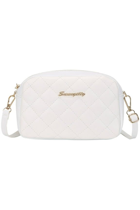 Women Embroidered Crossbody Bag PU Lattice Shoulder Messenger Bag (White)
