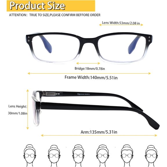 YUANJM-4 Pack Reading Glasses for Men and Women with Spring Hinges, Lightweight Black Rectangular Readers Eyeglasses (4 Pack Black/Clear, 2.25, x)