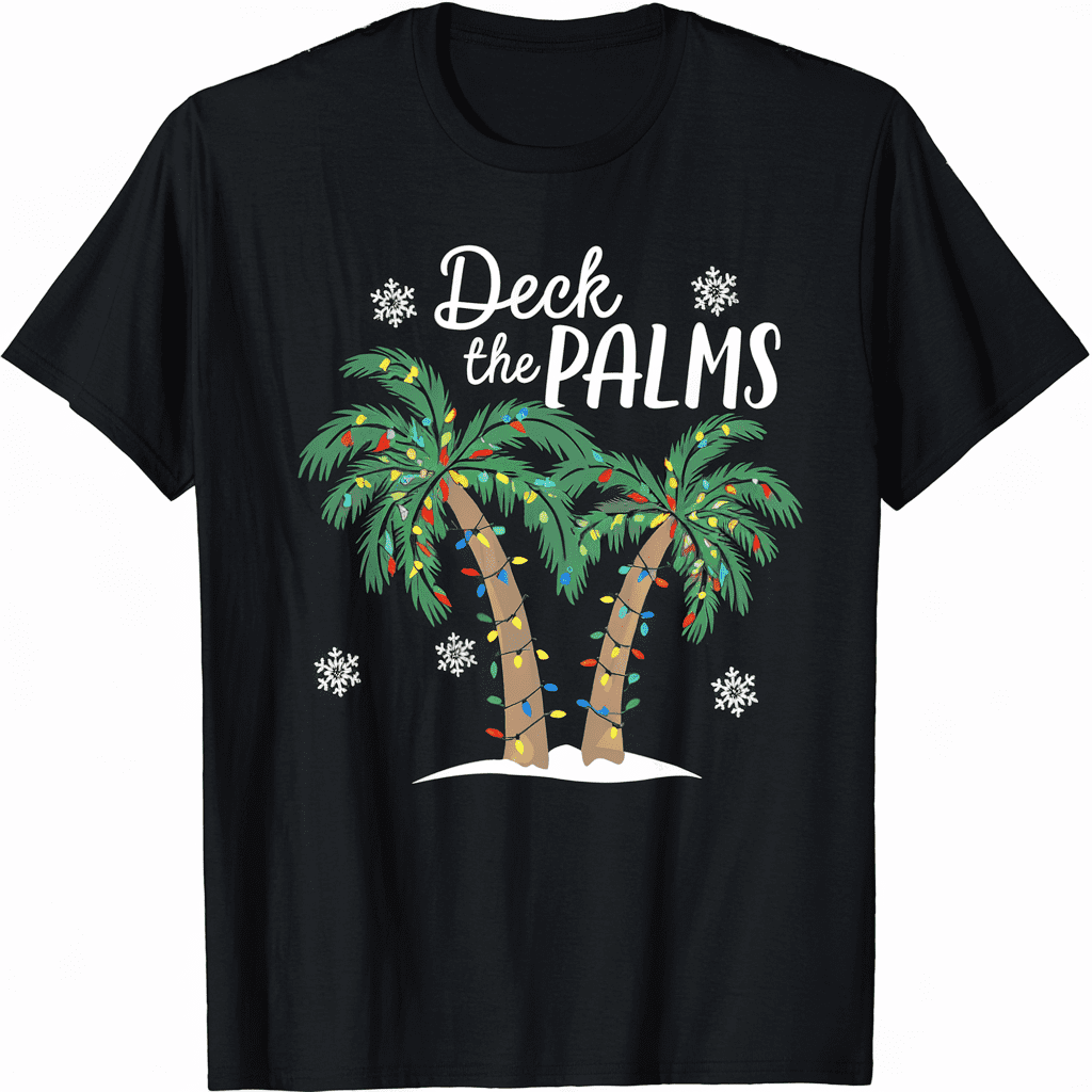 YUANLIU Christmas Palm Tree Lights Deck The Palms Hawaii Tee