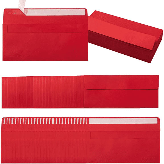 YUANSONG 100 Pack #10 Business Envelopes, 4.125" x 9.5" Self-Seal Red Envelopes, Standard Letter Size for Office Checks, Invoices, Direct Mail & Holiday Mailings