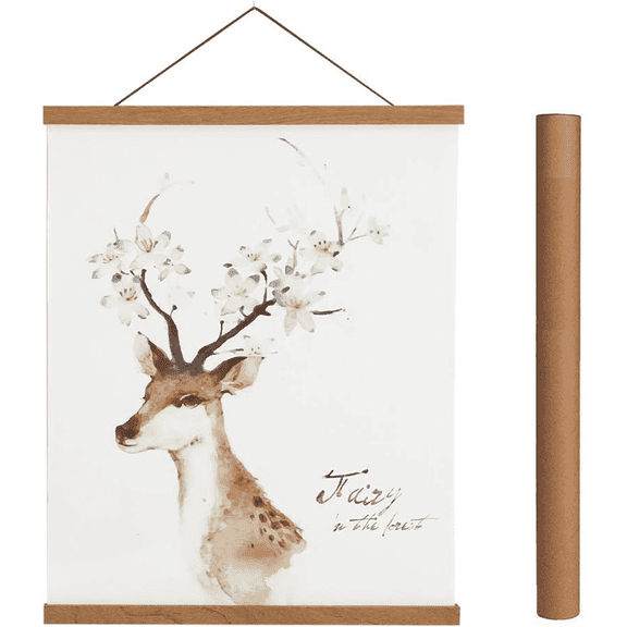 YUANSONG 20 Inch Magnetic Poster Hanger Frame, Light Wood Teak Wooden Magnet Canvas Artwork Print Hanging Kit for 20x24, 20x28, 20x30 Posters, No Tools Needed
