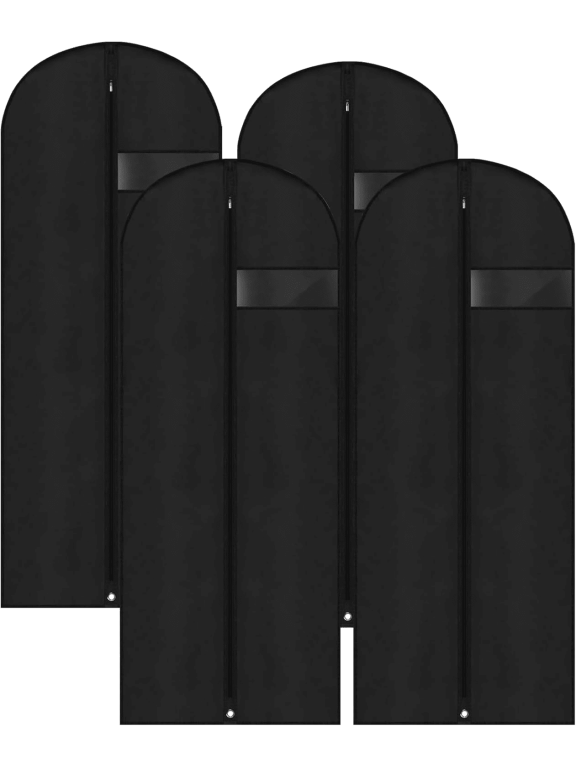 4 PCS 39 Inch Long Dress Garment Bags, Waterproof Dress Cover with Clear Window for Hanging Gowns, Coats, Jackets, Dresses, Shirts, Suits (Black)