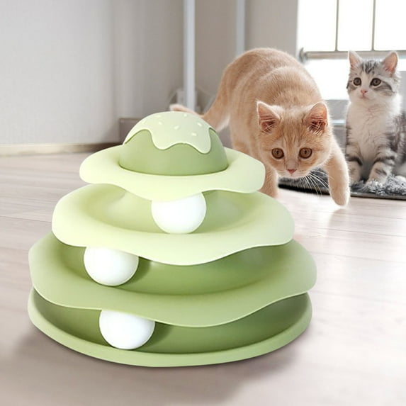 YUANZI Cat Ball Track Toy Interactive Cat Toy,Engaging Fun for Indoor Cats Multi-Layer Design Ice Cream Structure Detachable and Easy to Clean (Green)