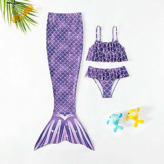 YUANZI Kids Swimsuits Fish Scale Tail Swimsuit Set 3 Piece Girls Swimsuit Bathing Suits Bikini Tail Set Ift For Girls 5 14 Years
