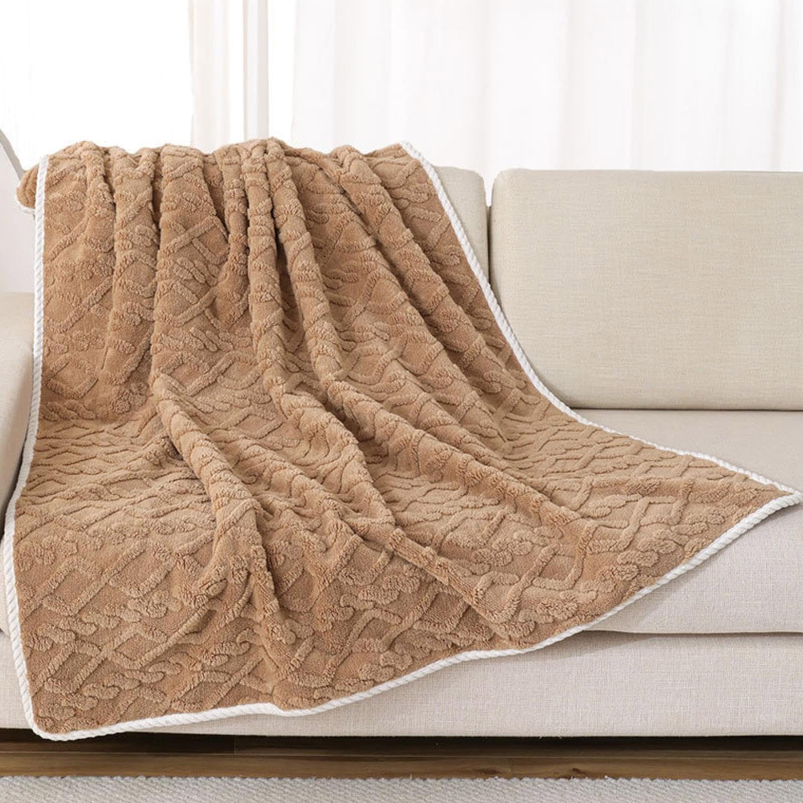 YUANZI Waterproof Dog Blankets for Large Dogs Pet Blanket for Couch Protector Washable Jacquard Coral Cat Throw Blanket Soft Plush Reversible Furniture Protection 70X50CM, Khaki