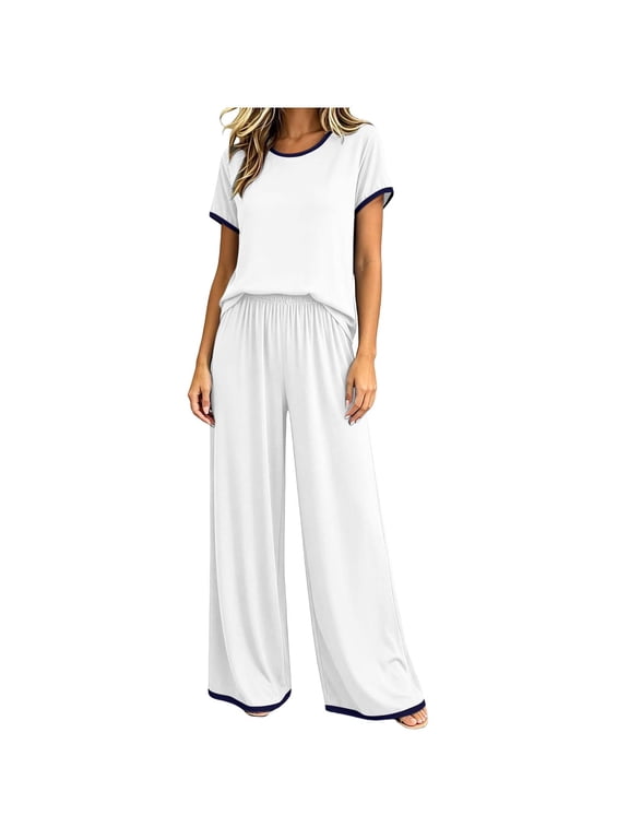 2-Packs Modal Pajamas for Women Short Sleeve Crewneck Top and Pants Soft Comfy Lounge Sets