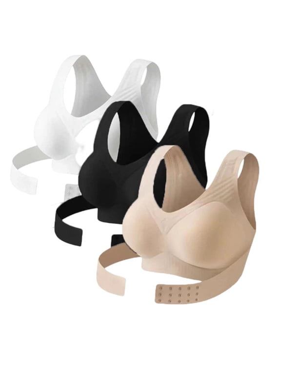 3-Pack Posture Bras for Women Wireless Full Coverage Back Support Brasieres Seamless Push Up Bra