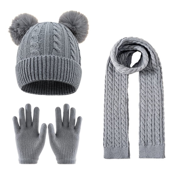 YUANxueke 3pcs Boys Girls Winter Outdoor Skiing Beanie Scarf Gloves 3-in-1 Set Thick Knit Thermal Windproof Warm Outdoor Sets