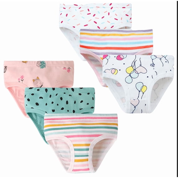 YUANxueke 6-Pack Cotton Underwear for Girls Cute Printed Hipster Panties Comfortable Breathable Briefs,2 Years