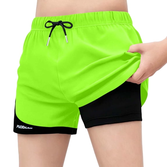 YUANxueke Athletic Shorts for Boys Quick Dry Workout Shorts Drawstring Waist Outdoor Shorts Fake Two Pieces for 7-17 Years