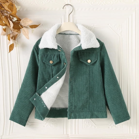 YUANxueke Boys Corduroy Jackets Long Sleeve Fleece Lined Collared Jacket Fashion Thick Button Down Coat Outwear,Green,3-4Years