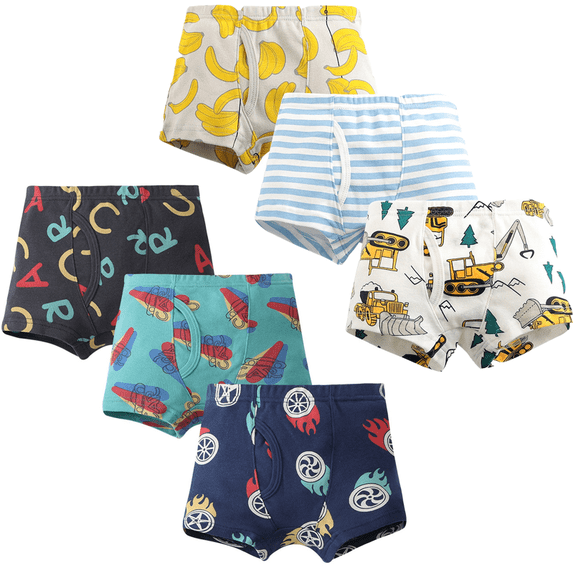 YUANxueke Boys Cotton Boxer Briefs Cute Print Stretch Underwear Soft Comfortable Underpants 6 Packs,1 Years