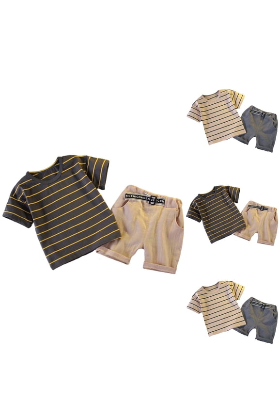 Boys Cotton Outfit Sets Striped Short Sleeve Crew Neck T-Shirts & Casual Shorts 2-Piece Summer Clothes for 1-6 Years