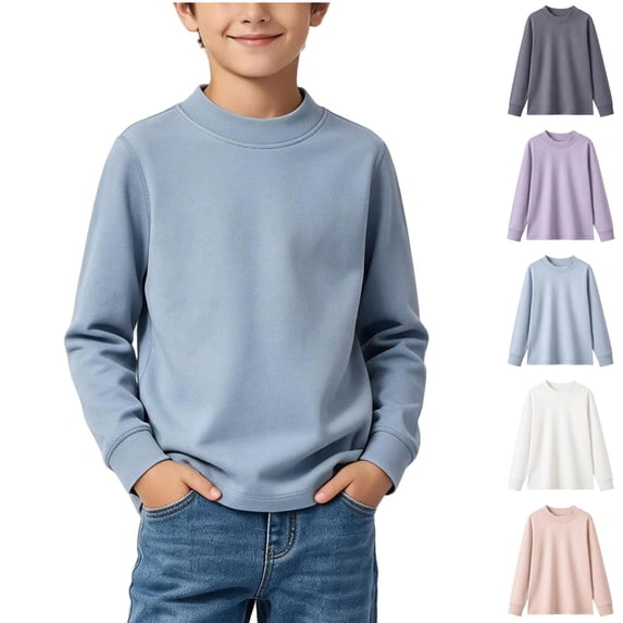 YUANxueke Boys Cotton Tee Shirts Casual Long Sleeve Crewneck Basic Solid Color Soft Comfy T-shirts for 4-16 Years