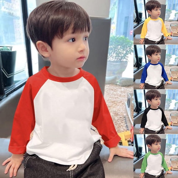 YUANxueke Boys Crew Neck Shirts Long Sleeve Raglan Color Block Shirts Casual Breathable Comfy Tops for 2-11 Years