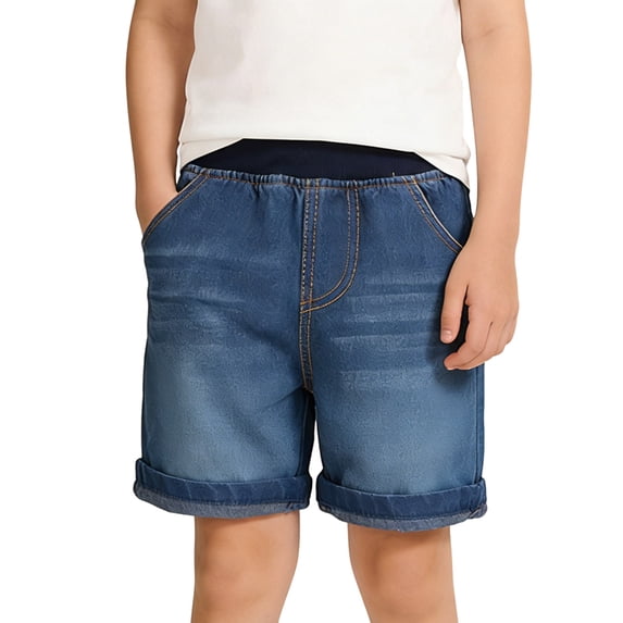 YUANxueke Boys Denim Shorts Elastic Waist Wide Leg Jean Shorts Casual Summer Jorts with Pockets for 0-10 Years