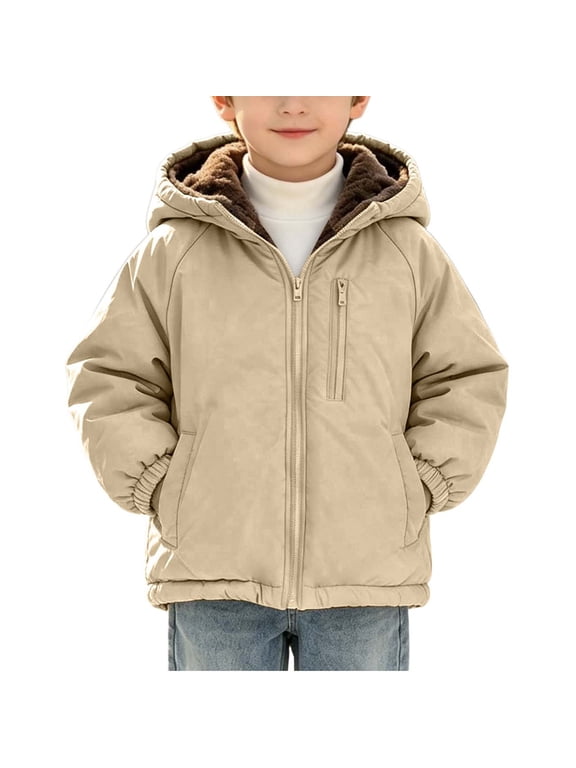 Boys Fleece Lined Jacket, Warm Fuzzy Hoodie Jacket, Fall Winter Fashion Outdoor Coat with Pockets