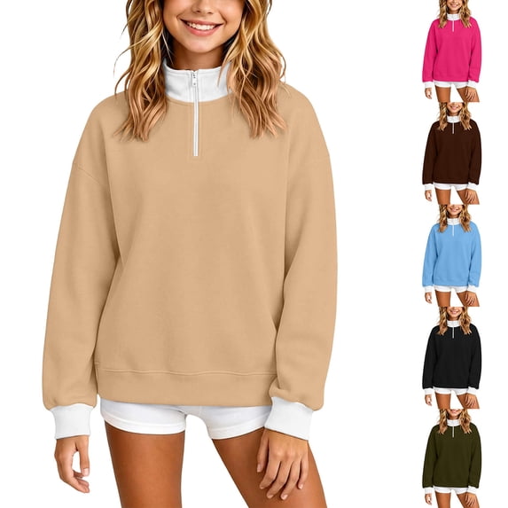 YUANxueke Boys & Girls Fleece Color Block Sweatshirt Long Sleeve Zip Up Mock Neck Pullover Top,Army Green,3 Years