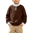 thumbnail image 1 of YUANxueke Boys & Girls Fleece Color Block Sweatshirt Long Sleeve Zip Up Mock Neck Pullover Top,Brown,11 Years, 1 of 8