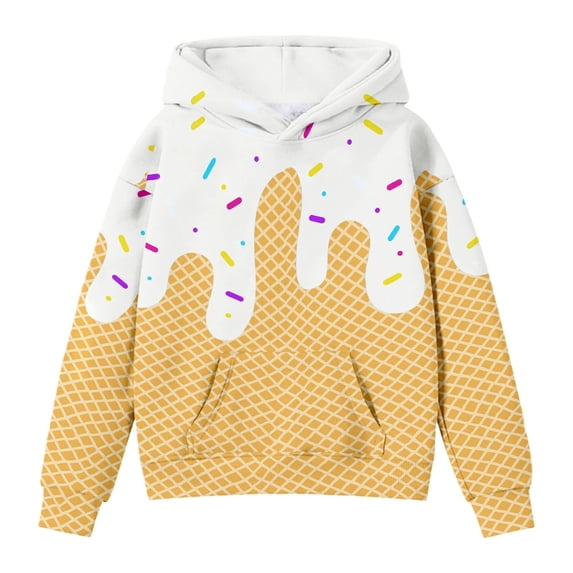 YUANxueke Boys & Girls Fleece Hoodies Ice-cream Printed Long Sleeve Hooded Sweatshirts Cute Comfy Tops with Pockets for 4-14 Years