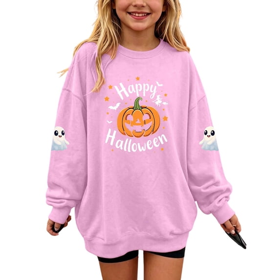YUANxueke Boys & Girls Fleece Sweatshirt, Long Sleeve Cute Pumpkin Print Oversized Shirt, Casual Crewneck Loose Fit Pullover
