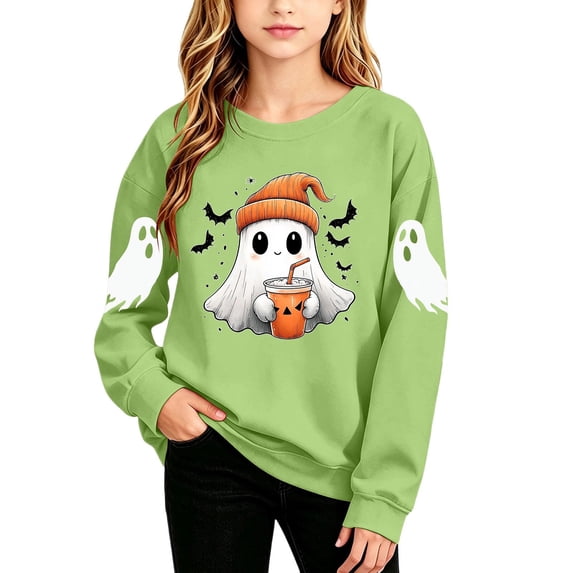 YUANxueke Boys & Girls Long Sleeve Sweatshirt Fashion Cute Ghost Print Crewneck Pullover Tops,Green,2-3 Years