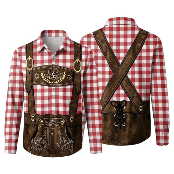 YUANxueke Boys Girls Oktoberfest Shirt Long Sleeve Plaid Printed Button Down Shirts Casual Holiday Vintage Tops for 12M-15Y