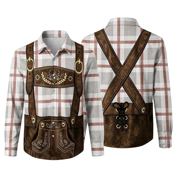 YUANxueke Boys Girls Oktoberfest Shirt Long Sleeve Plaid Printed Button Down Shirts Casual Holiday Vintage Tops for 12M-15Y