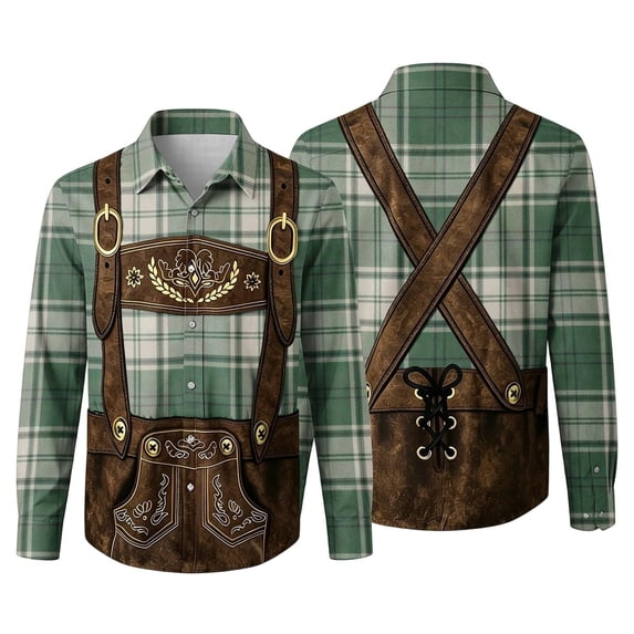 YUANxueke Boys Girls Oktoberfest Shirt Long Sleeve Plaid Printed Button Down Shirts Casual Holiday Vintage Tops for 12M-15Y