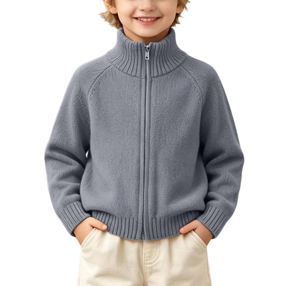 YUANxueke Boys & Girls Raglan Sleeve Sweater, Full Zip Stand Collar Knitted Sweater, Ribbed Cuffs Warm Fashion Jacket