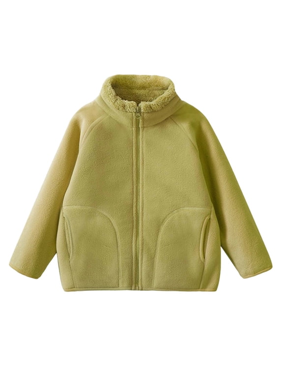 Boys & Girls Sherpa Fleece Jackets, Full Zip Fleece Lined Jackets, Fashion Stand Collar Warm Coat,Green,6-7 Years