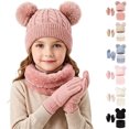 thumbnail image 1 of YUANxueke Boys Girls Winter Outdoor 3 Piece Sets Warm Pompom Beanie Hat & Fleece Thick Neck Warmer & Gloves Windproof Thermal Outwear, 1 of 4