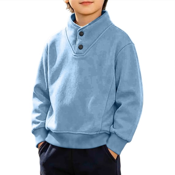 YUANxueke Boys Henley Pullover Tops Drop Shoulder Loose Fit Sweatshirts Casual Fashion Fall Winter Clothes,Blue,11-12 Years