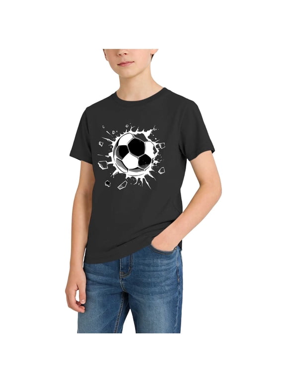 Boys T-Shirt Short Sleeve Crew Neck Soccer Printed Shirt Casual Summer Loose Tops for 2-13 Years
