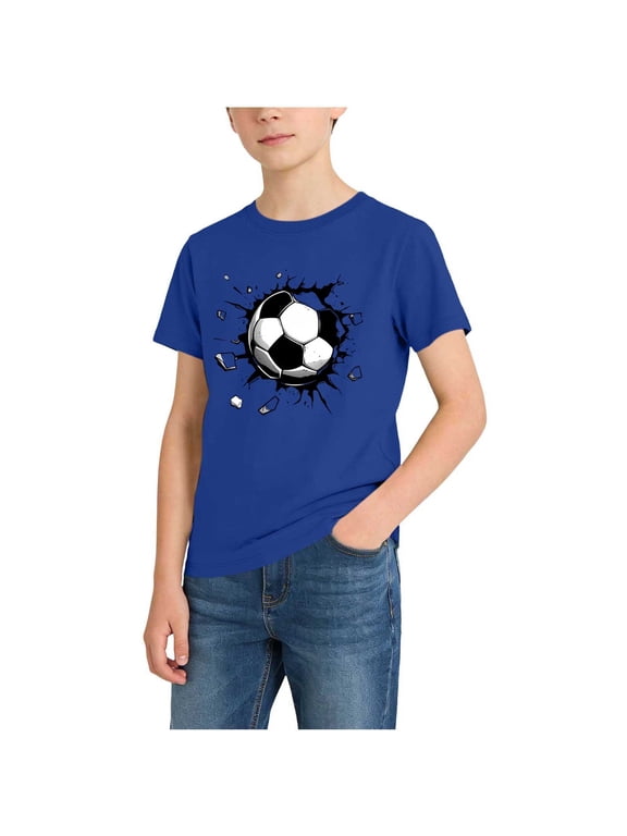 Boys T-Shirt Short Sleeve Crew Neck Soccer Printed Shirt Casual Summer Loose Tops for 2-13 Years