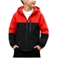 thumbnail image 1 of YUANxueke Boys Waterproof Windbreaker Full Zip Color Block Hooded Jacket with Zipper Pockets for 7-16 Years, 1 of 9