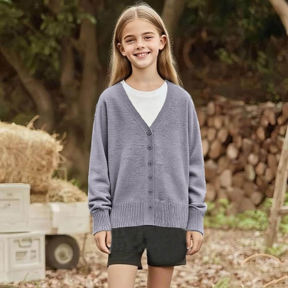 YUANxueke Cardigan Sweater for Kids Long Sleeve Button Down V Neck Jackets Soft Fall Winter Fashion Outwear Coat,Dark Gray,3-4Years