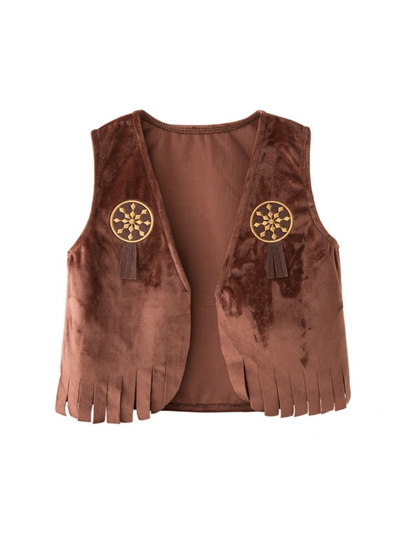 Cowboy Outfits for Kids, Girls Boys Trendy Western Style Vest, Sleeveless Tassels Waistcoat Dress Up for 12M-13Y