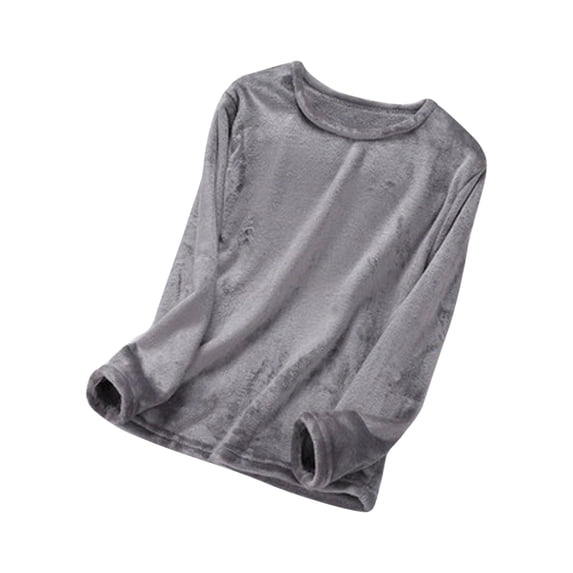 YUANxueke Flannel Long Sleeve Shirts for Women Crewneck Fluffy Pajama Tops Winter Comfy Sleepwear Loungewear,Dark Gray,XL