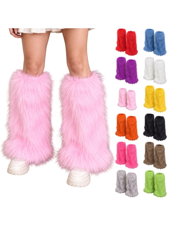 Fuzzy Faux Furs Leg Warmers for Women Warm Fashion Mid-calf Furry Boot Covers