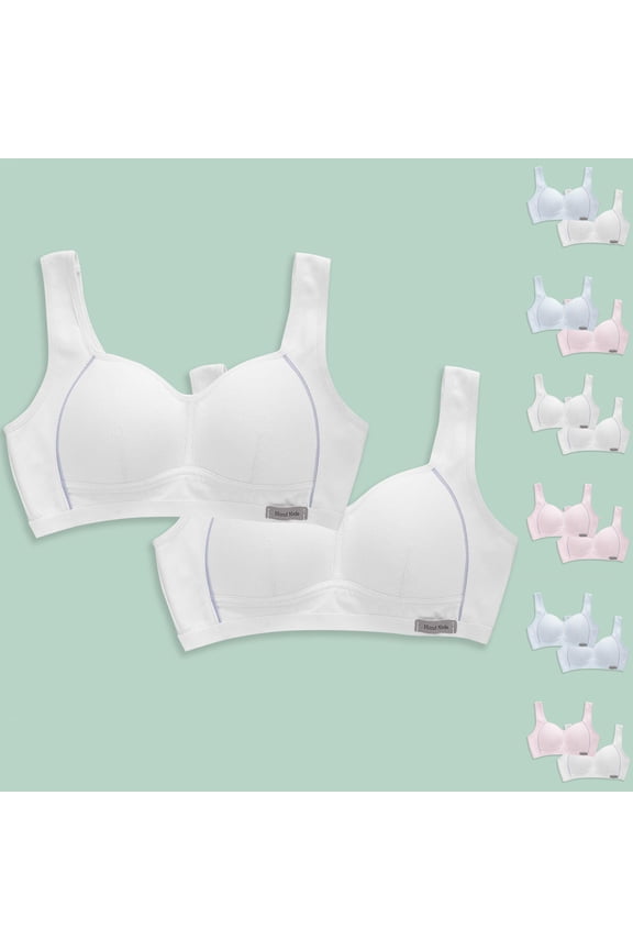 Girls 2-Pack Seamless Bra Soft Fixed Padding Training Bras Lightweight Breathable Bralette,10 Years