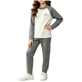 thumbnail image 1 of YUANxueke Girls 2-Piece Fleece Outfit Sets Color Block Long Sleeve Crewneck Top & Cuffed Pant Casual Thermal Loungewear, 1 of 7