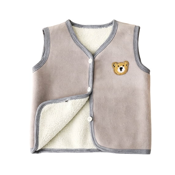 YUANxueke Girls Boys Fleece Lined Vest Cardigan Bear Trim Sleeveless Button Down Jacket Fall Winter Outwear,Gray,9-12 Months